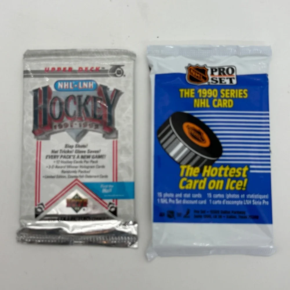 Vintage 1990 Pro Set & 1991 Upper Deck NHL Hockey Sealed Card Pack Lot 2 Packs